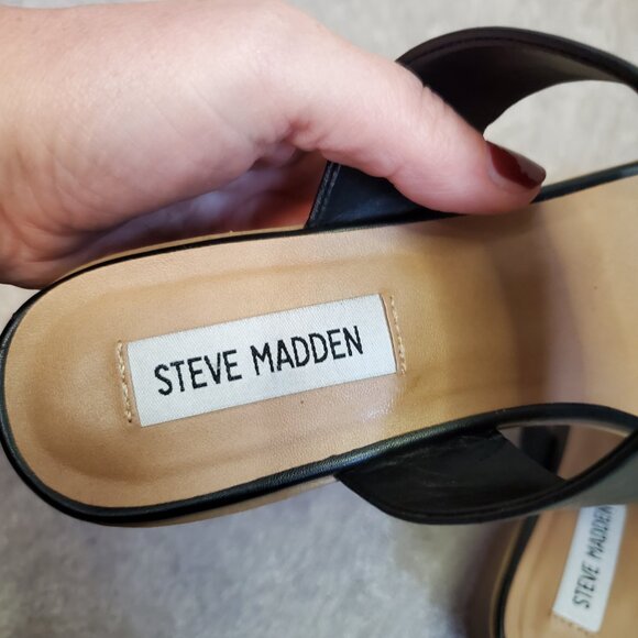 STEVE MADDEN Women's 8.5 Swift Block Heeled Sandals Shoes Leather Double Strap - Picture 9 of 11